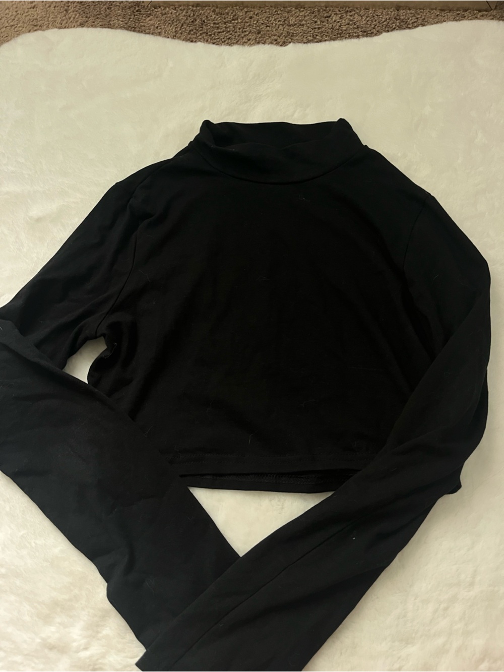 PrettyLittleThing Black High Neck Cropped Long Sleeve